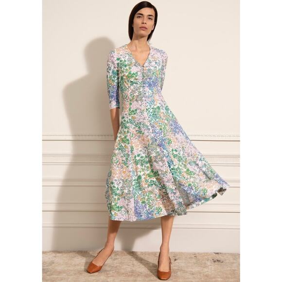 The Fold London Lochaline Japanese Botanical Floral Midi Dress 8 V-Neck Wedding - Picture 8 of 16